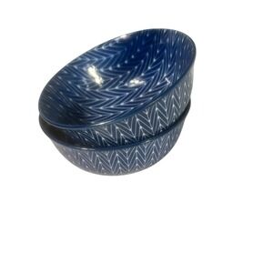 Set of 2 Boston Warehouse Blue Porcelain Bowls – 5.5" Zig Zag Pattern